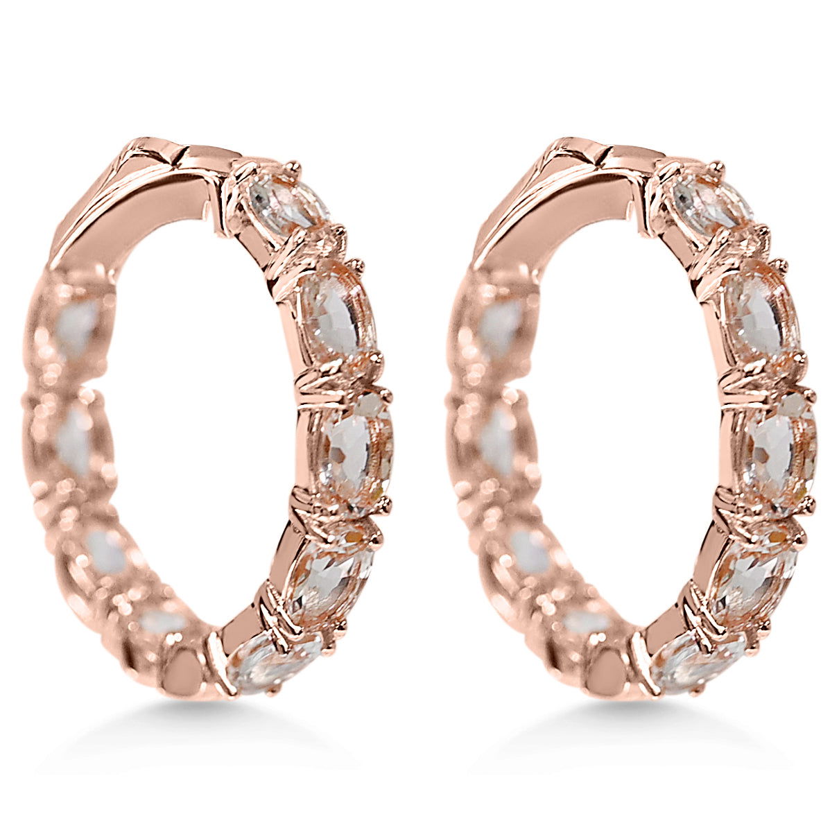 Oval Morganite  18K 1MM Rose Metal Plated 925 Sterling Silver 7.140 Cts / 7.60 Gm Earring PJC6160E - Bluestargemstones - -